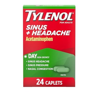 Tylenol Sinus + Headache Daytime Non-Drowsy Relief Caplets, Acetaminophen 325mg, Nasal Decongestant for Sinus Pressure, Headache &amp; Nasal Congestion Relief, 24 ct