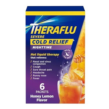 Theraflu Nighttime Severe Cold Relief Honey Lemon Flavor Powder - 6 Ct (Pack of 1)