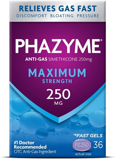 Phazyme Maximum Strength Gas &amp; Bloating Relief, Works in Minutes, 36 Fast Gels (Pack of 2)