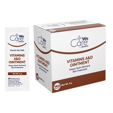 Dynarex Vitamins A &amp; D Ointment, Ointment with Vitamin A and Vitamin D Skin Protectant, for Diaper Rash and Discomfort, White, 1 Box of 144-5g Packets