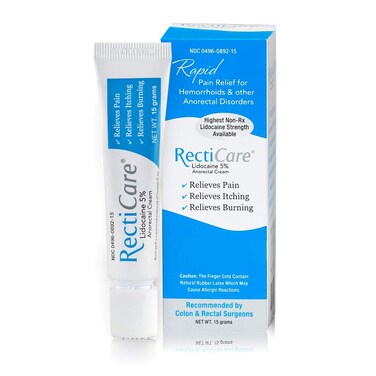 Recticare Anorectal Lidocaine 5% Cream: Treatment for Hemorrhoids &amp; Other Anorectal Disorders - 15g Tube