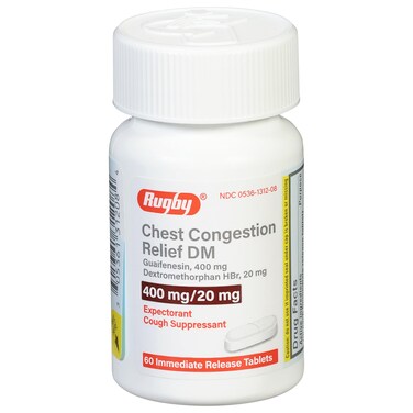 Rugby Chest Congestion Relief DM Guaifenesin 400 mg/Dextromethorphan HBr 20 mg Expectorant Cough Suppressant - 60 Immediate Release Tablets