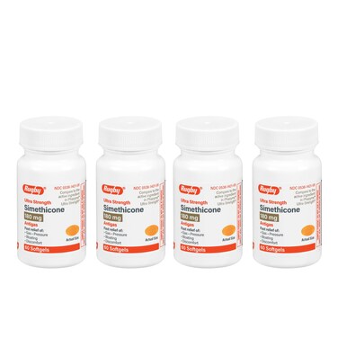 Rugby Ultra Strength Simethicone Gas Relief 180 mg - Maximum Gas Relief for Adults - Anti Flatulence, Bloating Aid, and Gas Fullness Reliever Pills - 60 Softgels (4 Pack)