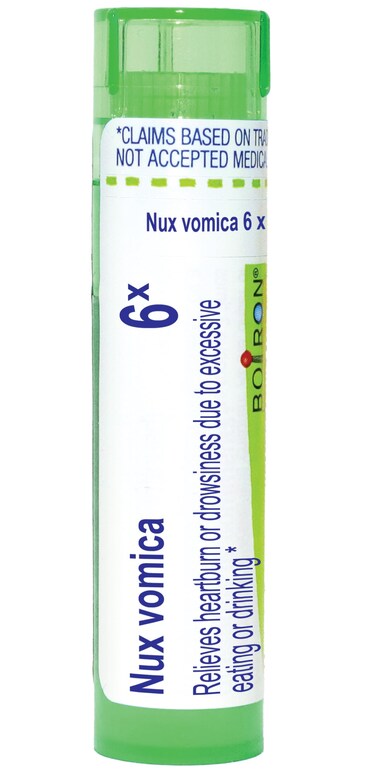 Boiron Nux Vomica 6X Homeopathic Medicine for Heartburn or Drowsiness Due to Excessive Eating or Drinking - 80 Pellets