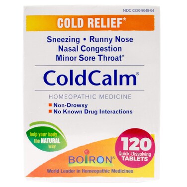 Boiron ColdCalm Tablets for Relief of Common Cold Symptoms Such as Sneezing, Runny Nose, Sore Throat, and Nasal Congestion - Non-Drowsy - 120 Count (2 Pack)