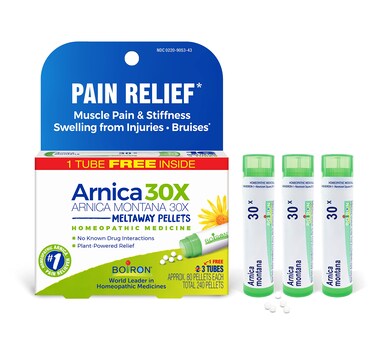 Boiron Arnica Montana 30X Homeopathic Medicine for Relief from Muscle Pain, Muscle Stiffness, Swelling from Injury, and Discoloration from Bruises - 3 Count (240 Pellets)