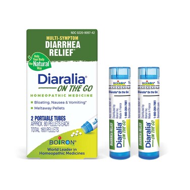 Boiron Diaralia On The Go Travel Essential for Diarrhea Relief, Gas, Bloating, Intestinal Pain, and Traveler's Diarrhea - 2 Count (160 Pellets)