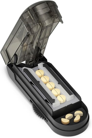 BUG HULL Pill Cutter: Split Multiple Pills (Small to Large), Stainless Steel Hidden Sharp (Grey)