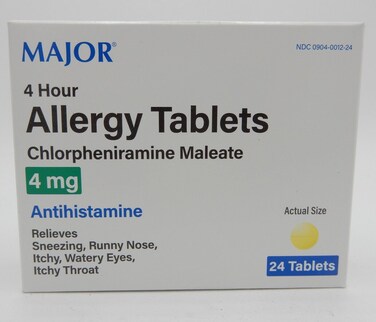 Major Pharmaceuticals Allergy 4 Hour Chlorpheniramine 4mg Tablets, 24 Count