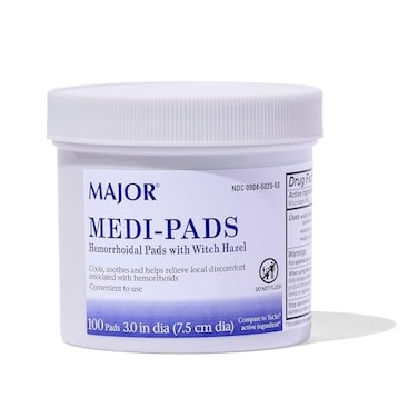 MAJOR Medi-Pads - Hemorrhoidal Hygienic Cleansing Witch Hazel Pads - Cooling Relief with Aloe - 100 Count Jar (1 Pack)