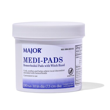 MAJOR Medi-Pads - Hemorrhoidal Hygienic Cleansing Witch Hazel Pads - Cooling Relief with Aloe - 100 Count Jar (6 Pack)