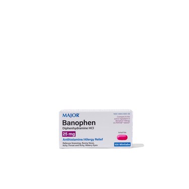 MAJOR Banophen Diphenhydramine HCI 25 mg Minitabs - Temporary Relief from The Symptoms of Hay Fever, Common Cold, and Upper Respiratory Allergies - Antihistamine - Allergy Medicine - 100 Minitabs