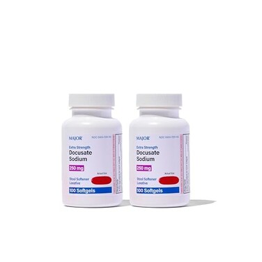 MAJOR Docusate Sodium 250 mg - Extra Strength Stool Softener Laxative Softgels for Constipation Relief - Gentle Stool Softeners for Women, Men, and Kids Ages 12+ - 100 Softgels (2 Pack)