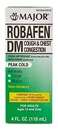 Major Robafen DM Cough &amp; Chest Congestion Cough Suppressant &amp; Expectorant Dextromethorphan 20 mg/Guaifenesin 200 mg Raspberry Flavor Cough Syrup - 4 Fl Oz