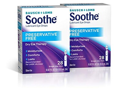 Eye Drops by Bausch &amp; Lomb, Lubricant Relief for Dry Eyes, Preservative Free, Single Use Dispensers, 0.6 mL, 28 Count (Pack of 2)