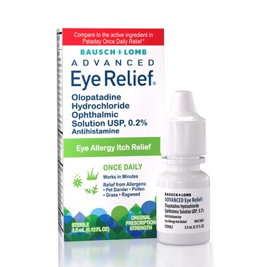 Bausch + Lomb Advanced Eye Relief 0.2% Olopatadine Antihistamine Eye Drops, 0.12 fl oz, 16-Hour Allergy Relief, Once-Daily Prescription-Strength Eye Drops for Itchy Eyes