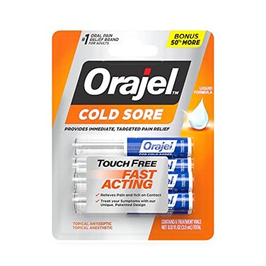 Orajel Touch Free Cold Sore Treatment .12oz, Liquid Formula, Provides Immediate &amp; Targeted Pain Relief, Bonus Size, 6 Applicators.