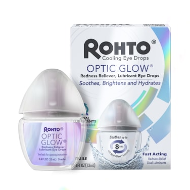 Rohto Optic Glow Whitening, Lubricant Eye Drops, Whitens, Brightens, and Hydrates Red Eyes, Fast-Acting Formula, Sterile Eye Drops, 0.4 fl oz Bottle
