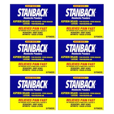 Stanback Headache Powders, Fast Pain Relief with Aspirin (NSAID) and Caffeine, 50 Count (6 Pack)