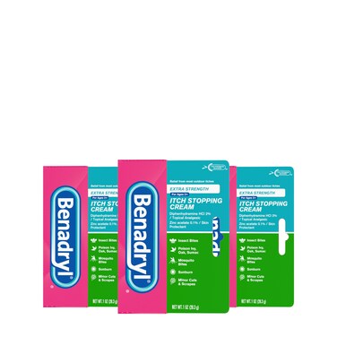 Benadryl Extra Strength Anti-Itch Topical Cream with 2% Diphenhydramine HCI &amp; for Itch Relief of Outdoor Itches Associated with Poison Ivy, Insect Bites &amp; More, 1 oz, 3 Pack