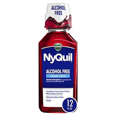 Vicks NyQuil, Alcohol Free, Cough, Cold &amp; Flu Relief, Sore Throat, Fever &amp; Congestion Relief, Berry, 12 Fl Oz