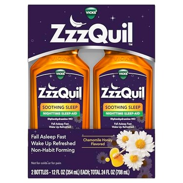 ZzzQuil Liquid Sleep Aid, Soothing Sleep, Diphenhydramine 50mg HCl, Chamomile Honey Flavored, Nighttime Sleep Aid Liquid, Sleep Aids for Adults, 2 Pack, 24 FL OZ