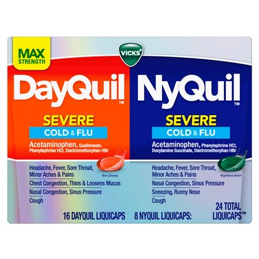Vicks DayQuil &amp; Nyquil Severe Cold, Flu &amp; Congestion Medicine, 24 Count