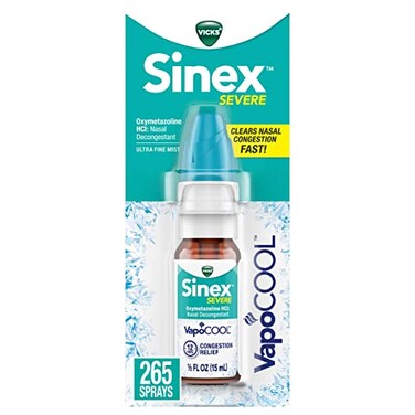 Vicks Sinex SEVERE Nasal Spray with VapoCOOL, Soothing Vicks Vapors, Decongestant Medicine, Relief from Stuffy Nose due to Cold or Allergy, &amp; Nasal Congestion, Sinus Pressure Relief, 265 Sprays