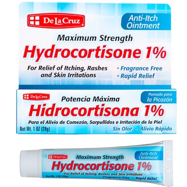De La Cruz 1% Hydrocortisone Ointment - Maximum Strength - Topical Anti Itch Ointment - Dry Skin, Redness, Dermatitis, Eczema and Rashes - 1 OZ (28g)