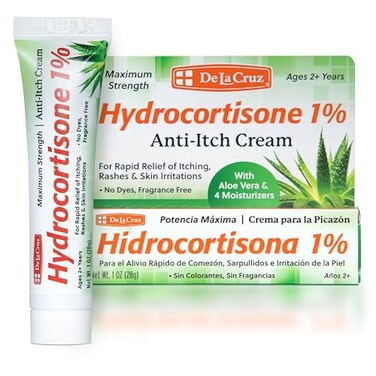 De La Cruz 1% Hydrocortisone Cream - Maximum Strength - Topical Anti Itch Hydrocortisone Cream with Aloe Vera and Moisturizers for Dry Skin, Redness, Dermatitis, Eczema and Rashes - 1 OZ (28g)