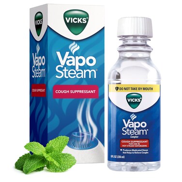 Vicks VapoSteam Medicated Liquid with Camphor, a Cough Suppressant, Helps Relieve Coughing, for Use in Vicks Vaporizers and Humidifiers, FSA and HSA Eligible, 8 Oz