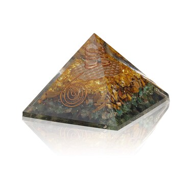 Orgonite Pyramid Crystal-Money Orgone Pyramid-Attract Abundance &amp; Wealth-Crystal Pyramid-Citrine-Tiger Eye-Green Aventurine-for Goodluck &amp; Positive Energy-Chakra Healing &amp; Meditation