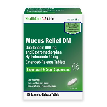 HealthCareAisle Guaifenesin 600 mg Dextromethorphan Hydrobromide 30 mg Extended Release Tablets - 100 Count - Mucus Relief Expectorant and Cough Suppressant Formulated for Chest Congestion Relief