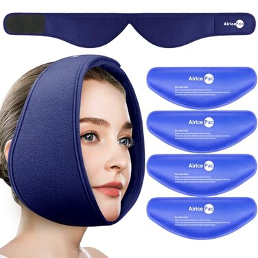 Wisdom Teeth Ice Pack Head Wrap, Face Ice Pack for Jaw Oral Surgery Pain Relief for TMJ, Teeth Removed, 4 Cold Therapy Gel Packs Reusable, Blue