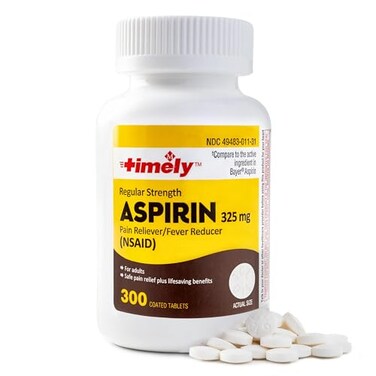 TIME-CAP LABS, INC. Timely 300 Count Regular Strength Aspirin 325mg for Adults - Compared to Bayer - Coated Regular Strength Aspirin Tablets - Pain Reliever for Minor Aches and Pains - Made in USA