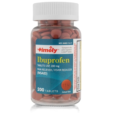 Timely Ibuprofen 200mg 200 Tablets - Compared to Advil Tablets - Pain Relief and Fever Reducer - for Headache Relief, Menstrual Pain, Tooth Aches Muscular Aches, Arthritis Pain &amp; Body Aches