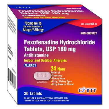Ohm Non-Drowsy Fexofenadine Antihistamine Indoor Outdoor Allergy Relief Tablets 30ct