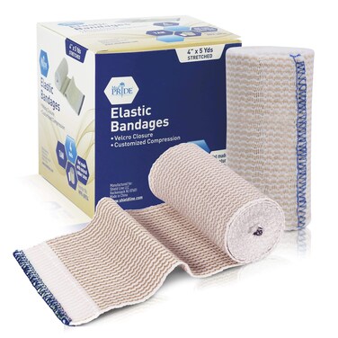MED PRIDE Elastic Bandages with Velcro Closure, 4" X5 Yards, Pack of 4, Bandage Hooks, Elastic Bandage for Wrist, Knee, Ankle Support