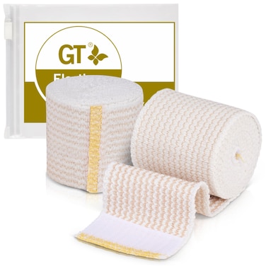Premium Elastic Bandage Wrap (2" 2 Pack) - Hook &amp; Loop Fasteners at Both Ends - Latex Free Hypoallergenic Compression Roll - Reusable Bandages for Waist, Legs, Elbow &amp; Knee Wrap