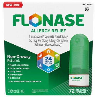 Flonase Allergy Relief Nasal Spray, 24 Hour Non Drowsy Allergy Medicine, Metered Nasal Spray - 72 Sprays - Fall and Seasonal Allergy Relief