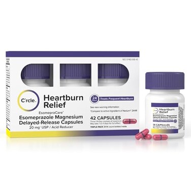 C'rcle Esomeprazole Magnesium 20mg (42 Ct, Three 14 Day Courses) - Antacid Pills Delayed-Release Capsules, Acid Reducer Pills for Frequent Heartburn Relief - Antacids for Acid Reflux Medicine