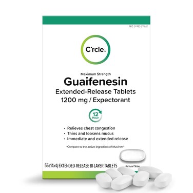 C'rcle Guaifenesin 1200mg 56 Tablets - Guaifenesin Tablets for Chest Congestion Relief &amp; Expectorant Mucus Relief - Extended Release Chest Decongestant 12-Hour Relief - Thins and Loosens Mucus