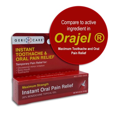 GeriCare Benzocaine 20% Instant Toothache &amp; Oral Pain Relief Gel 0.5 oz. (14.2g) (Pack of 1)