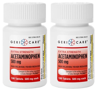GeriCare Extra Strength Acetaminophen Pain Relief Fever Reducer Tablets, Strength 500mg Tablet   Joint, Muscle, Arthritis, Back Pain, Body Pain Relief, 100 Count (Pack of 2)