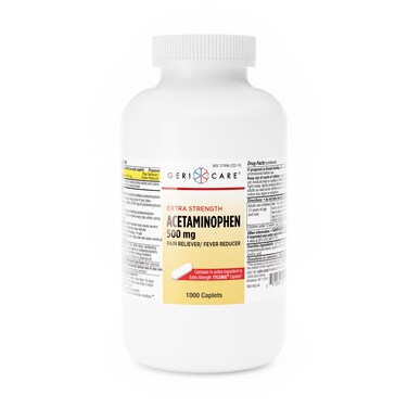 GeriCare Extra Strength Acetaminophen 500mg Caplets, Fast-Acting Pain Relief &amp; Fever Reducer for Every Day Use, 1000 Count (Pack of 1)