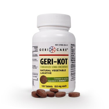 Geri-KOT Senna Laxative &amp; Stool Softener Tablets, 100ct  Natural Vegetable Stimulant Laxative  Smooth Bowel Movement Senna Tablets  Fast-Acting, Gentle Constipation Relief  8.6mg Sennosides Laxative