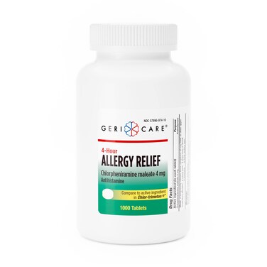 GeriCare Allergy Relief Chlorpheniramine Maleate 4 mg Tablets, 1000 Count (Pack of 1)