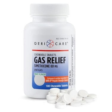 GeriCare Simethicone Chewable Gas-Relief Tablets 80mg   Fast Relief for Gas, Bloating and Discomfort   Mint-Flavored Anti-Gas Chewables   Oral Adult Gas Pain Relief   Anti-Flatulence Aid (100 Tablets)