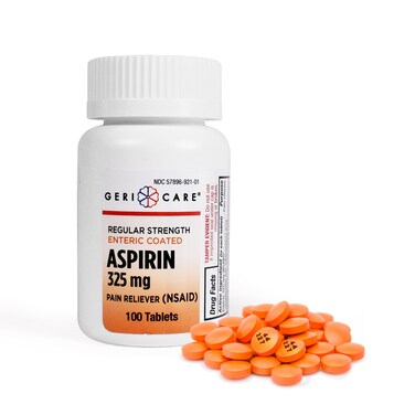 Enteric Coated Aspirin Tablets 325mg (100 Count) by GeriCare- NSAID Pain Reliever &amp; Fever Reducer Coated Aspirin for Adults- Regular Strength Aspirin for Headache Arthritis Menstrual &amp; Muscle Pain