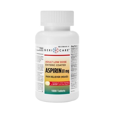 GeriCare Low Dose Enteric Coated Aspirin 81mg, Pain Reliever, 1000 Count (Pack of 1)